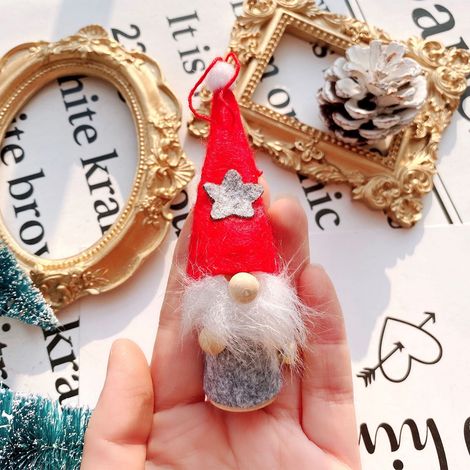Pendentif En Peluche De Noël - Père Noël À Barbe Blanche - Pour Arbre De Noël Porte Fenêtre Cheminée - 9 cm - Rouge - Lot De 1 (1/5)
