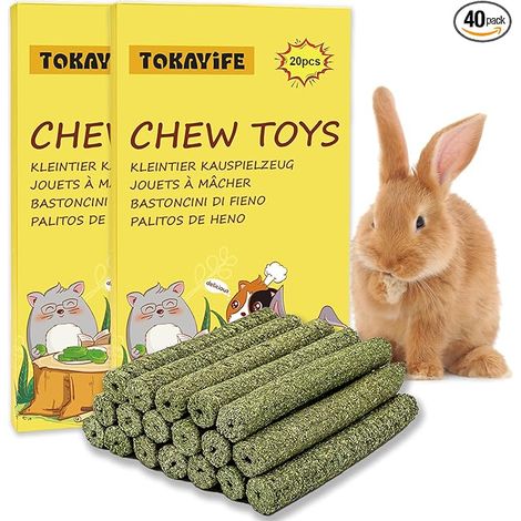 Rabbit Chew Toys, Timothy Natural Hay Sticks for Rabbits, Chinchillas, Guinea Pig, Hamsters (1/5)