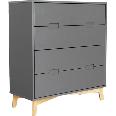 Commode / meuble de rangement de 4 tiroirs coloris Gris anthracite - longueur 80 x profondeur 35 x hauteur 89 cm -PEGANE-