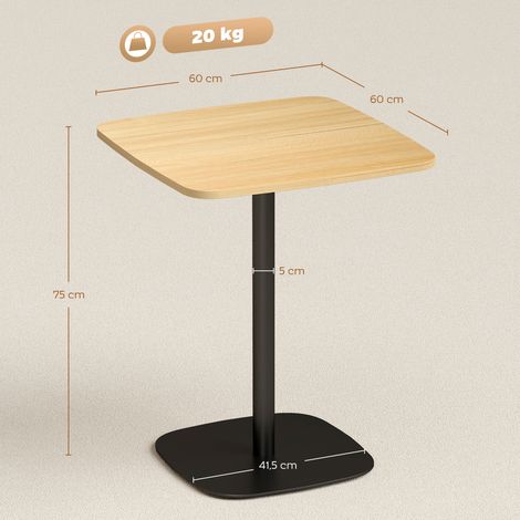Petite table à manger carrée de 60 cm de côté, plateau en MDF, piètement en acier, idéale pour le salon, la salle à manger ou la cuisine. Finition bois naturel et noir. (1/5)
