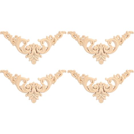 Set aus 4 unbemalten, geschnitzten Eckwandleuchten aus Gummibaumholz in Blütenform, 12 x 12 cm - Crezuo