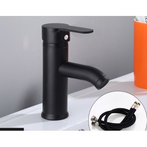 Schwarzes Badezimmerwaschbecken mit Warm- und Kaltwasseranschluss, rundes Unterbauwaschbecken aus Edelstahl (mit Wasserzulaufrohr) (1/5)