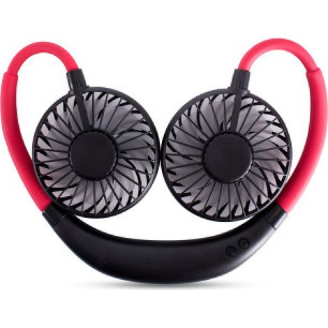 Ventilador de cuello transfronterizo de tres generaciones, luz nocturna deportiva, cargador USB, pequeño ventilador para perezosos, regalo. Ventiladores de cuello de tres generaciones en negro y rojo.