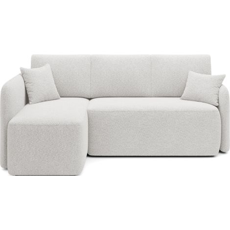 Petit canapé d'angle en velours côtelé convertible avec coffre Takin 206cm angle gauche-Blanc-angle gauche (1/5)