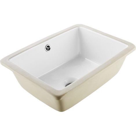 Pour petit espace, lavabo sous plan à encastrer, vasque de salle de bain blanche avec trou de trop-plein (1/5)