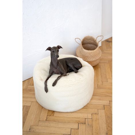Ovales Haustierbett aus Naturwolle – Weiß, 80 cm