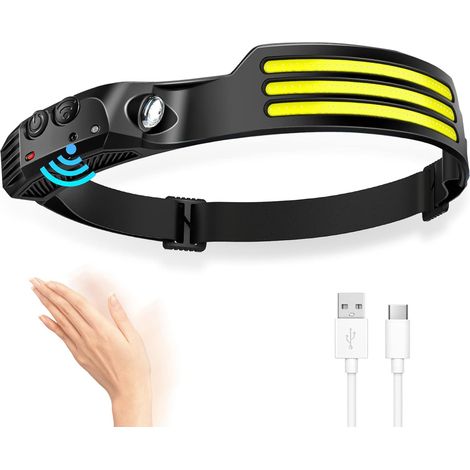 Lampe frontale LED rechargeable avec détecteur de mouvement, 4 modes d'éclairage, angle de vision de 230°, idéale pour enfants, adultes, camping et randonnée. (1/5)