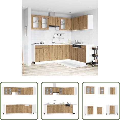 vidaXL Meubles suspendus - Ensemble de 11 meubles de cuisine "Lyon" en chêne artisanal (1/5)