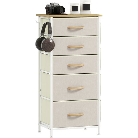 HOMCOM Fabric Chest of Drawers, 5 Drawer Dresser for Bedroom, Beige