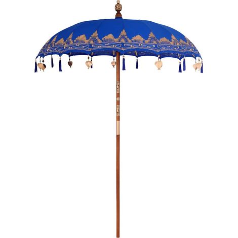 Parasol de jardin,Parasol balinais Bleu (180-190) x 260 cm Coton et bois massif CFW80266 (1/5)