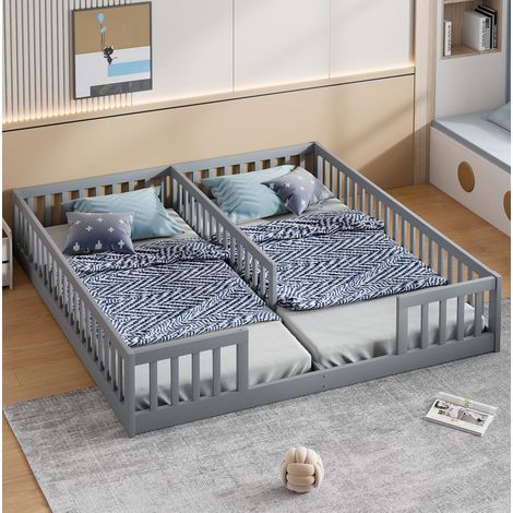 Letto per bambini 90x200 con sponde grigio OKMYHOME (1/5)