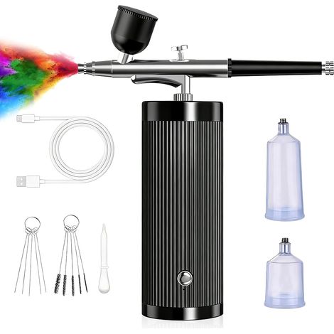 Kit Aérographe, Kit Aérographe Sans Fil, Aerographe, Aérographe Sans Fil, Avec Chargement Usb, Pour Maquillage, Artisanat, Gâteau, Tatouage, Modèle, Décoration D'ongles (Noir) (1/5)