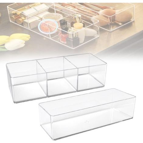 Lot de 2 Organiseur Maquillage Organisateur Tiroir Bureau boîte de rangement maquillage rangement de salle de bain rangement maquillage empilable pour armoire ou coiffeuse – transparent (1/5)