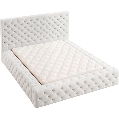 Emporius Lit coffre 160x200 cm Amor, lit capitonné avec rangement, tissu velours, Crème (1/5)