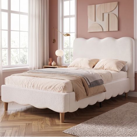 Kinderbett 90x200 cm in Weiß-Bouclé mit Lattenrost, ohne Matratze – MEUBLIV (1/5)