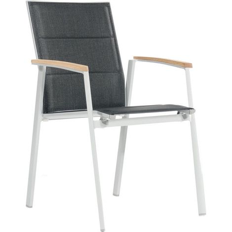 Stapelsessel Sierra Alu-Gestell silber P olstertextilgewebe taupe, Teakholzarmleh
