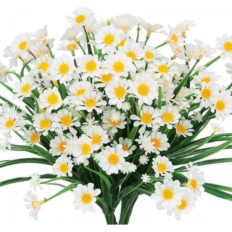 Artificielle Marguerite Fleurs,4pcs de Fleurs en Plastique artificielles,résistantes aux UV,sans fondu,pour intérieur extérieur fenêtre Porche Jardin arbuste décoration Plante (Blanc) (1/5)