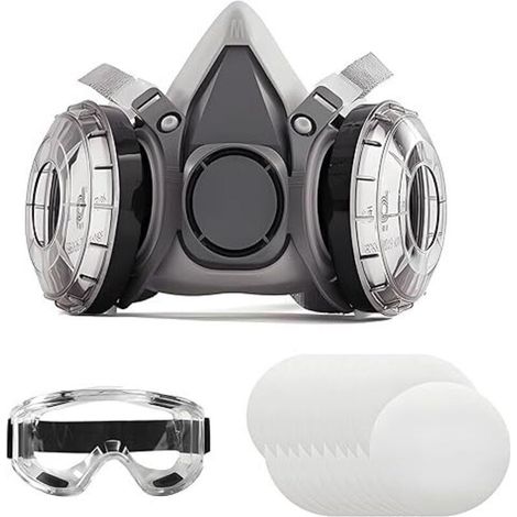 Masque respiratoire, masque anti-poussière 6200, avec lunettes de sécurité, 20 cotons de rechange, idéal pour filtrer la poussière, la fumée et autres particules (1/4)