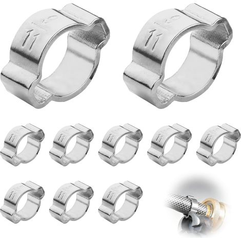 10 Pièces Collier de Serrage Double Oreille, V2A Ø 9-11 mm O Clips Durables pour Tuyaux, Câbles, Raccords Pneumatiques et Applications Flexibles (1/5)