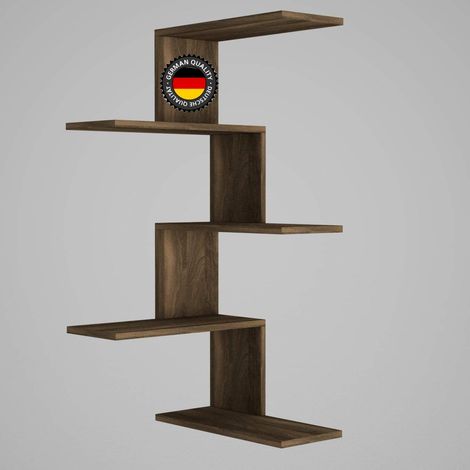 Étagère Murale d'angle pour Salon, Noyer, Bois, Structure en métal, 3 Compartiments de Rangement, étagère Design, 51,5 x 109 x 22 cm (1/5)