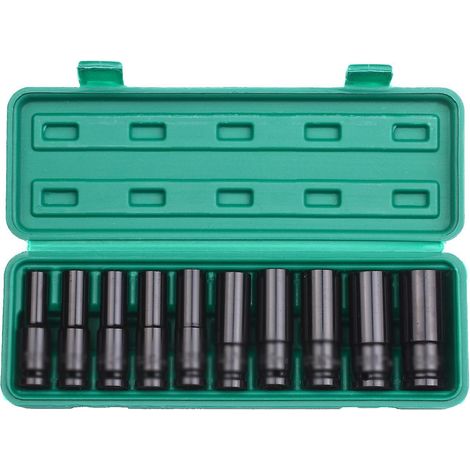 1/2-Zoll-Antrieb Sechskant-Schlagschrauber-Steckschlüsselsatz, 20-teilig, tiefe Steckschlüssel, metrische Größen 8–32 mm, CR-V-Material, mit Aufbewahrung – 10 Stück à 8–24 mm, schwarz