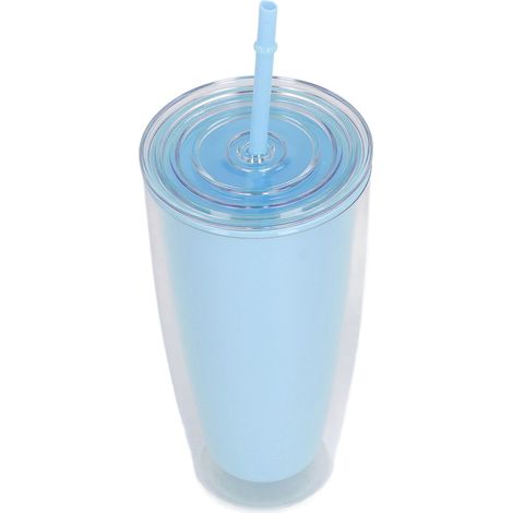 Isolierbecher (750 ml) mit Strohhalm und Deckel, großes Fassungsvermögen, weite Öffnung, bruchsicher, hellblau (1/5)