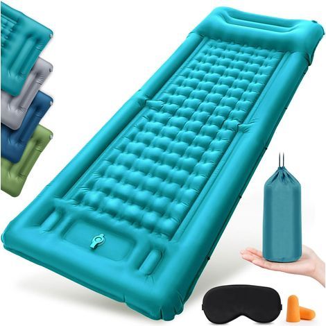 Matelas Gonflable 1 Place 12CM Matelas Camping, Matela s Autogonflant 1 Personne avec Pompe à Pied Mate Las Gonflable Camping Oreiller pour Campin g, Randonnée, Plage, Bleu Paon (1/5)