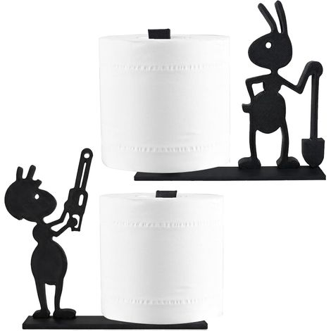 Lot de 2 porte-papier toilette - Sculpture exclusive de salle de bain pour une décoration créative - Impression 3D - Avec tronçonneuse et pelle - Noir (1/5)