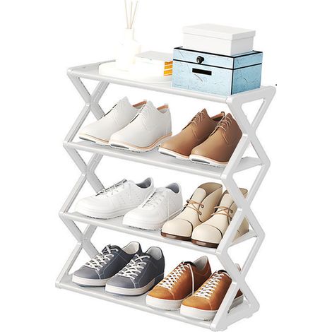 4-stöckiges, klappbares Schuhregal, platzsparende, freistehende Aufbewahrungslösung für Kleiderschrank, Flur, Eingangsbereich, Schlafzimmer, Weiß (1/5)