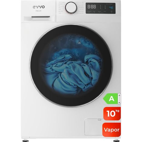 EVVO Lavadora 10 kg carga frontal Nature 10, 1350 rpm, Clase energética A, Motor Inverter, tambor diamante ePROTECT, 15 programas, Función vapor Steam Wash, Lavado Rápido 15', Auto-limpieza Hygiene Pr
