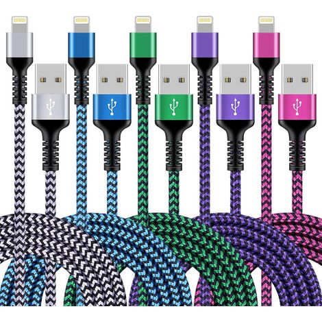Lot de 5 chargeurs iPhone, câble de charge rapide de 1,8 m, compatible avec iPhone 14, 13, 12, 11 Pro Max, XS, XR, X, 8, 7, 6 Plus, 5 et SE (1/5)