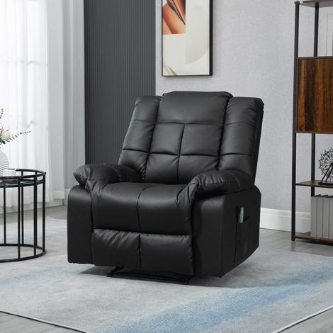 Sillón de masaje, sillón de relajación con respaldo y reposapiés ajustables manualmente, sillón para TV con tapicería sintética, mando a distancia incluido, negro.