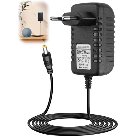Cargador Adaptador 15 W pour Echo Dot 3rd 4th 5th 12V 1.25A Adaptateur Secteur Chargeur D’Alimentation Compatible avec Echo Show 5 1st 2nd Gen Echo Pop Echo Spot TV Cube Câble Chargeur 2M (1/5)