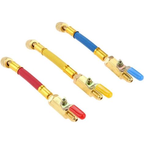 Lot de 3 tuyaux charge AC avec robinet à boisseau sphérique 1/4 (1/5)