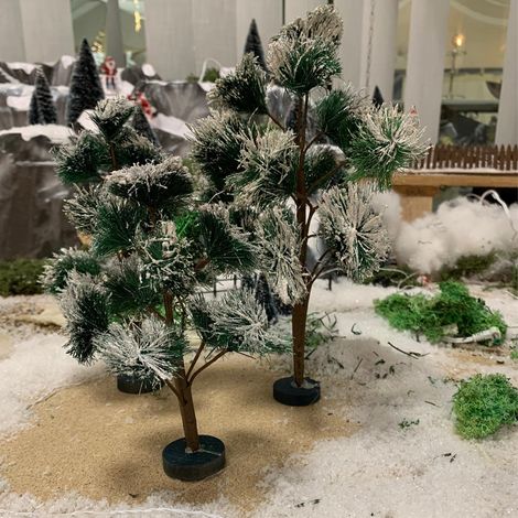 Alberelli di Natale innevati e glitter decorazione per presepe natalizio, set di 3 pezzi (1/3)