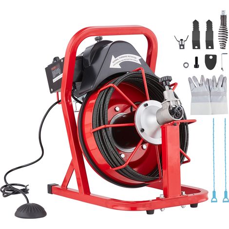 Vevor – Déboucheur de canalisation électrique 250W – Câble 50FT x 3/8 pouces – 4 couteaux interchangeables – Interrupteur à pédale pour contrôle facile