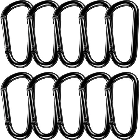 10 x Aluminium Carabiners 76 mm/2.99 inches, D-Shaped Carabiners, Key Ring Carabiner for Hammocks, Camping, Fishing, Hiking, Hiking Accessories Travel, Awnings etc. Black (1/5)
