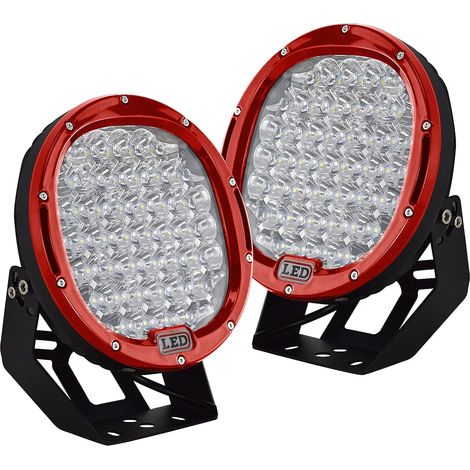 23 cm 96W Rouge spot rond LED Lampe de travail Bar Off Road Feux brouillard Conduite Barre de toit pare-chocs pour Off Road 4x4 Bateau lampe (Rouge) (1/5)