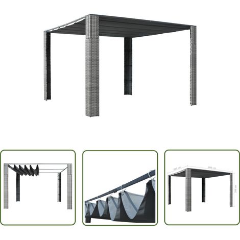 The Living Store Tonnelle et toit Résine tressée 300x300x200cm Gris / anthracite - Abri Solaire - Tonnelle Extérieure - Parasol - Jardin - Terrasse (1/4)