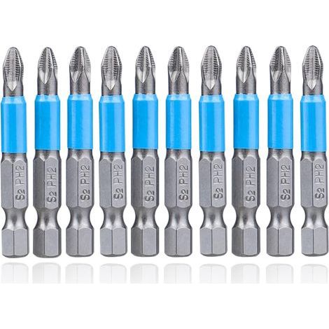 Jeu de 10 Embouts de Tournevis à Percussion Antidérapant 50mm Embout de Tournevis à Tête Cruciforme PH2 Magnétique Embout à Tige Hexagonale Bit Set pour Perceuse et Tournevis Électrique (1/5)
