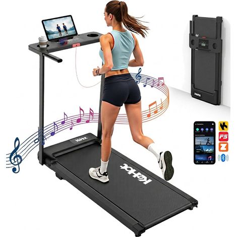 Tapis de Course Pliable 1-12 km/h avec Moteur 2,5 HP, Bluetooth et Écran LED, 12 Programmes Intégrés, Surface Amortissante, Charge Max. 136 kg, pour Marche et Jogging à Domicile (1/5)
