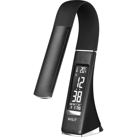 Lampe de Bureau Led, Lampe de Chevet Tactile avec 3 Niveaux de Luminosité, Lampe de Table LED avec Écran à Intensité Variable, Réveil, Calendrier, Affichage de la Température, Noir (1/4)