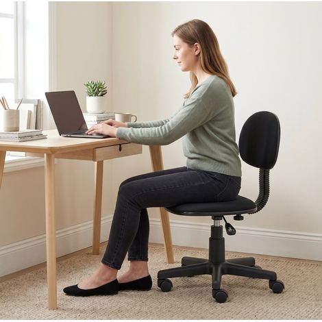 Chaise de bureau 43x48x87 cm en polyester noir, gain de place pour bureau FLORAGRACE (1/5)