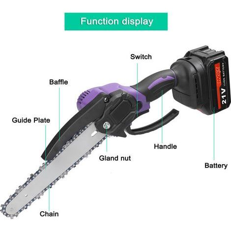 8 Pouces Tronçonneuse À Batterie 21v, Tronçonneuse Électrique Sans Fil,1 Chaînes,Pour Couper Le Bois,Les Branches,L'élagage Des Jardins (2 Batterie) (1/5)