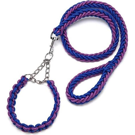 Set composto da collare e guinzaglio Martingale per cani, in nylon, blu e viola, 120 cm. (1/5)