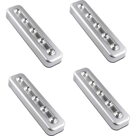 Lot de 4 lampes tactiles à 5 LED à fixer soi-même sur un bâtonnet, veilleuses à piles à poussoir, idéales pour les armoires, placards, couloirs, escaliers, greniers, garages, voitures, abris de jardin (1/4)