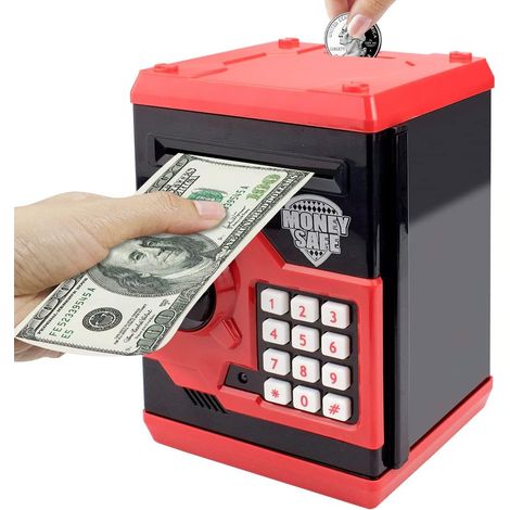Mini tirelire électronique avec mot de passe pour enfants, cadeau d'anniversaire pour enfants, jouet de Noël (rouge)