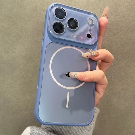 Coque de téléphone magnétique à chargement par aimant, finition AG givrée, en silicone souple antichoc (iPhone 14 Pro bleu). (1/5)