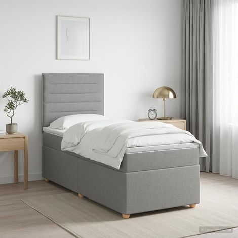 vidaXL Lit boxspring avec matelas Gris clair 100 x 200 cm Tissu (1/5)