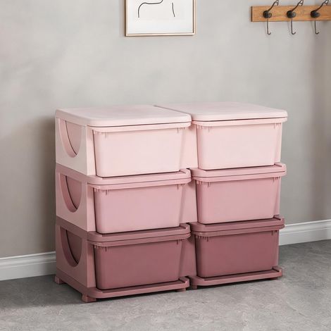 Meuble de rangement enfant en plastique rose avec 6 tiroirs rosa (1/5)